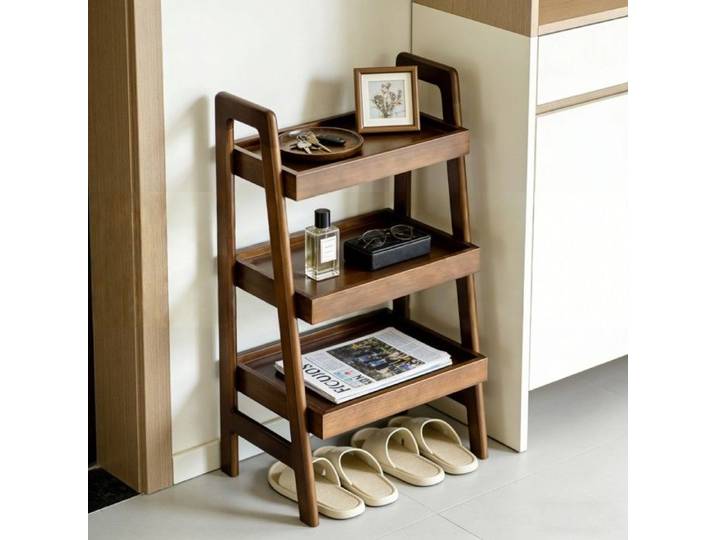 Étagère échelle en bois massif 3 niveaux autoportante table d'appoint rangement ouvert salon chambre bureau couleur noyer 45x32x80cm