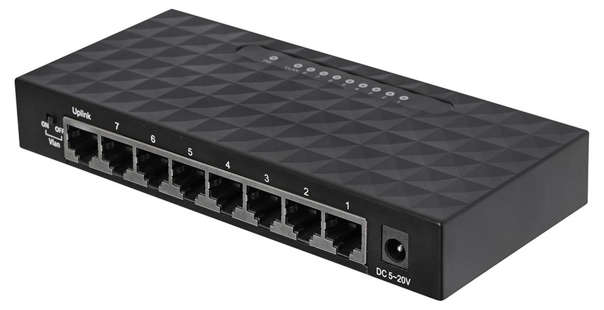 Q-Link Netzwerk-Switch - 8 Ports - Bis zu 1000 Mbit/s Gigabit-Geschwindigkeit - 230 V - RJ45 Anschlüsse - Geeignet für Zuhause oder Büro - Einfach zu Installieren - Kompakt - Farbe Schwarz