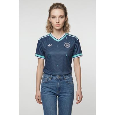 Fußballtrikot ADIDAS PERFORMANCE "DEUTSCHLAND 26 AUSWÄRTSTRIKOT", Damen, Gr. L, blau (collegiate navy), Obermaterial: 100% Polyester, V-Ausschnitt, Trikots Fußballtrikot, mit Climacool Technologie, Doppelstrickkonstruktion