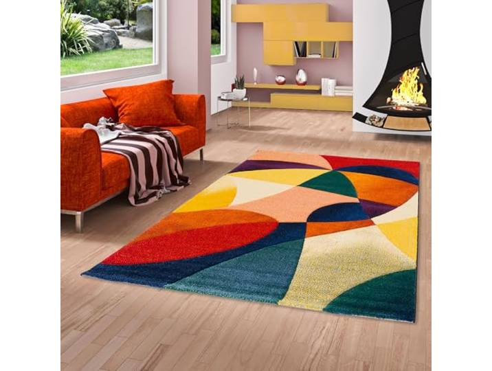 Pergamon Tapis Designer Maui Moderne Jaune Rouge - Tapis Moderne avec découpe en Contour et Motif Tendance - Parfait pour Le Salon\, la Salle à Manger