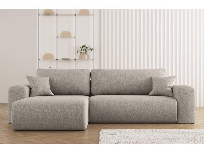 Ecksofa mit Schlaffunktion und Stauraum für Bettzeug, L-förmiges ,Capri Stoff Verita Links Warmbeige