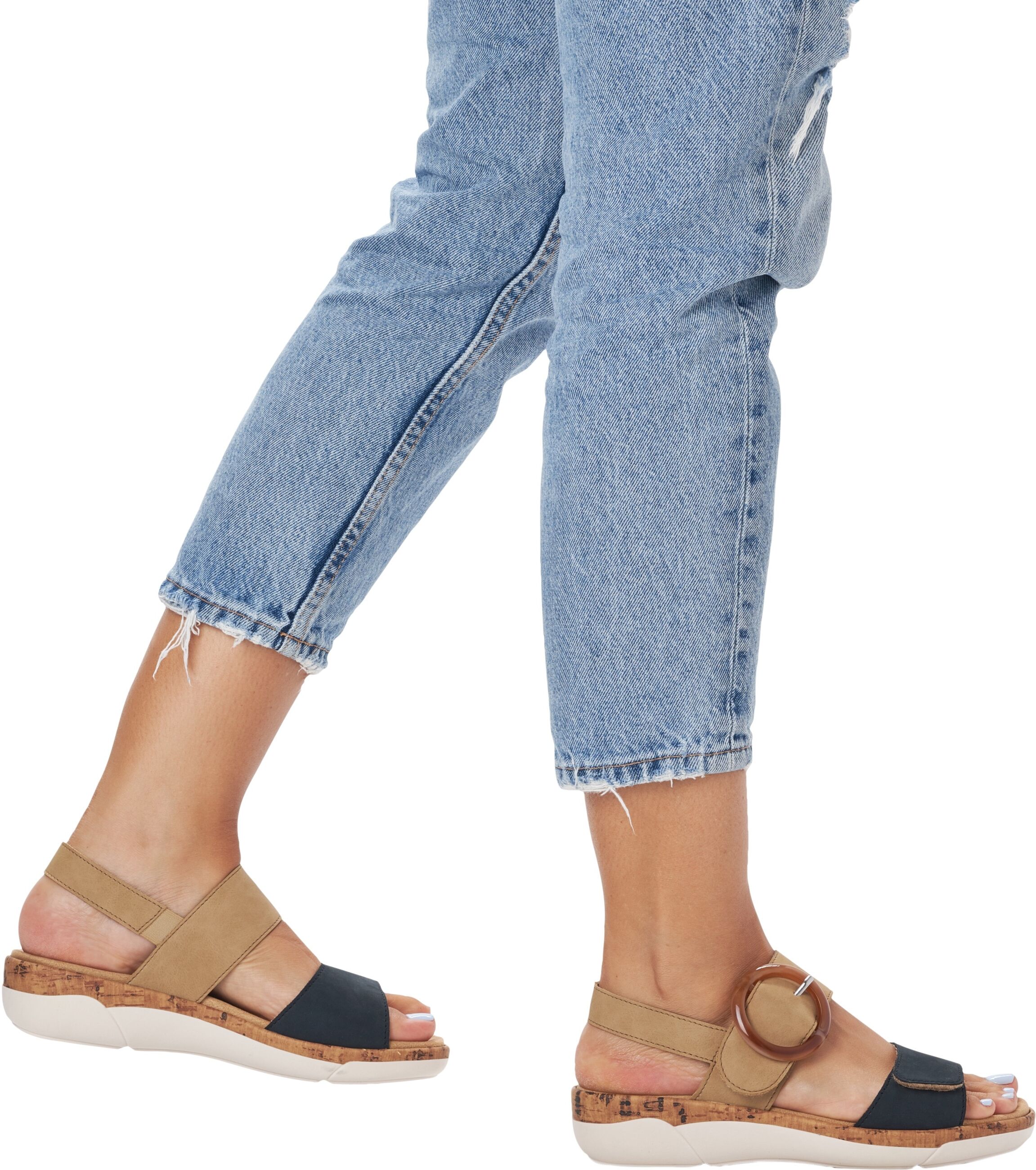 Keilsandalette REMONTE, Damen, Gr. 37, Textil, blau (sand, dunkelblau), Leder, Lederimitat, Schuhe Keilsandalette, Sommerschuh, Riemchensandale, praktische Klettverschlüsse