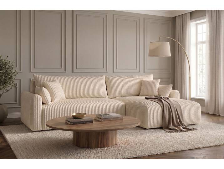 Kaiser Möbel Ecksofa mit Schlaffunktion für Wohnzimmer, Cordstoff Tilia, JAPANDI, Japandi-Stil, Abgerundete Form, Cordstoff mit hoher Abriebfestigkeit