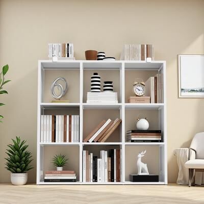 ZWYO HOSIMU "41in Metal 9-Cube Bookshelf with Open Display Design, Storage Organizer Rack with 12.5"" Cubes & Tool-Free Assembly"