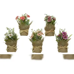 KSD 1 Kunstblume 17cm Jutetopf künstliche Mini Seidenblumen Kunstpflanzen Juteband