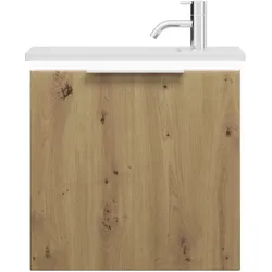 burgbad Eqio Mineralguss-Waschtisch inklusive Waschtischunterschrank mit LED-Beleuchtung,  520x310x518mm, SHCJ052F5662C0001G0146, Farbe: Eiche Dekor Urban / Eiche Dekor Urban, Griff Chrom G0146