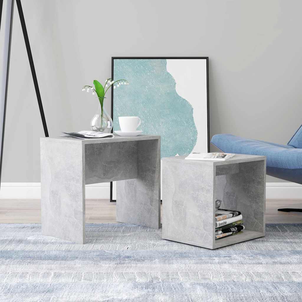 vidaXL Juego de mesas de centro contrachapada gris hormigón 48x30x45cm Gris