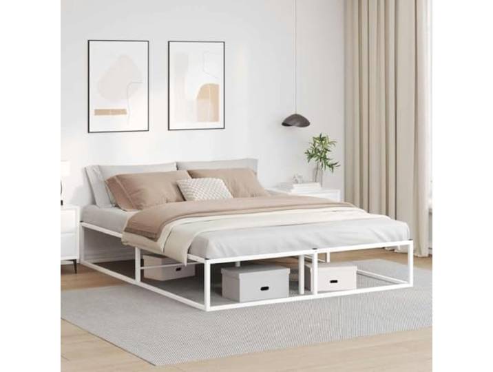 Pulverbeschichtetes Metall Stauraum unter der Liegefläche 160x200 cm Weiß Bettgestell ohne Matratze Weiß 160x200 cm Metall Doppelbett Stabil mit Lattenrost Stauraum