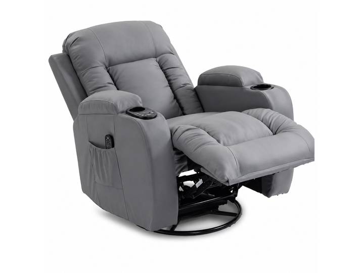 HOMCOM Fauteuil Massant Pivotant avec Bascule et Chauffage Gris