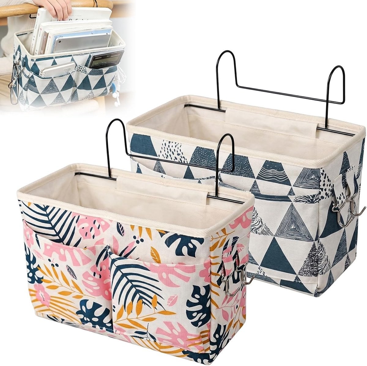 2 Stuks Bed Organiser Hangende Opbergzak voor Hoofdkussen, Boeken en Accessoires