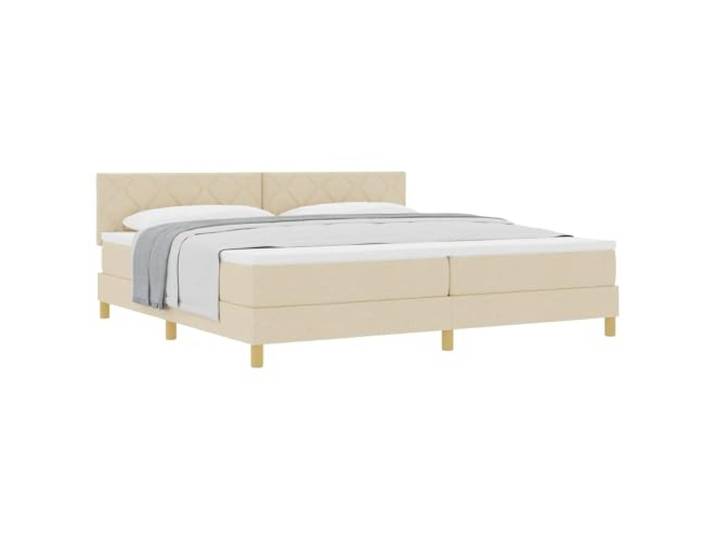 KKgypkn Boxspringbett 200x200 cm mit verstellbarem Kopfteil und Kissen, Creme, Stoff – modernes Design mit Schaumstoffmatratze und Taschenfederkern für erholsamen Schlaf