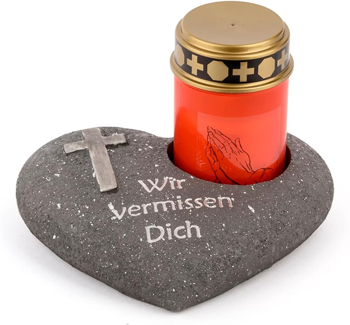 Novaliv Grafdecoratie Hart Antraciet met Kruis We Miss You en Rood LED Graflicht