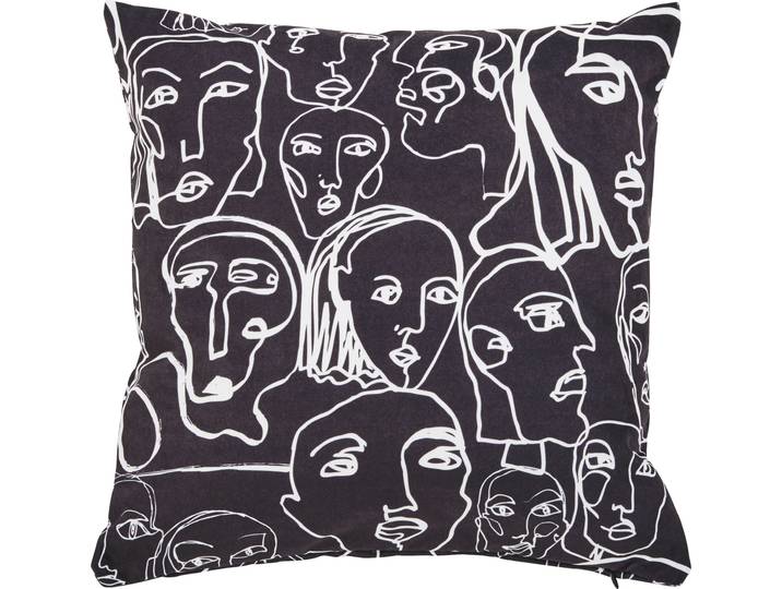 Dekokissen DONE. Velour Print Black Crowd , bunt (bunt, bedruckt), B:45cm L:45cm, Polyester, Dekokissen_Sitzkissen_Kissenhüllen, Dekokissen, Beidseitig bedruckte Kissenhüle ohne Füllung, 1 Stück