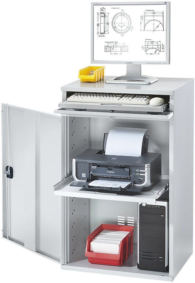 Computer-Arbeitsstation, Stahlblech, HxB 1060 x 650 mm, ohne Monitorgehäuse, Türfarbe Lichtgrau eurokraft pro