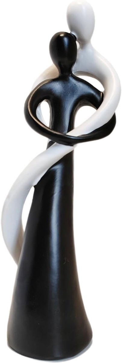 SnelShoppen Decoratieve Couple Hugging Statue - Moderne Abstracte Kunst Sculptuur in Zwart-Wit voor in de Woonkamer of op het Bureau