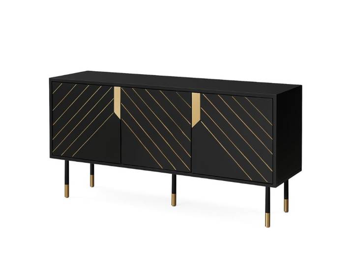 Buffet 3 portes design noir et doré 154cm