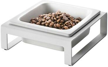 Yamazaki Home Single Pet Food Bowl - Two Styles, Steel and Ceramic, Short, 1.25 - L 6.1 x W 5.91 x H 2.36 inches