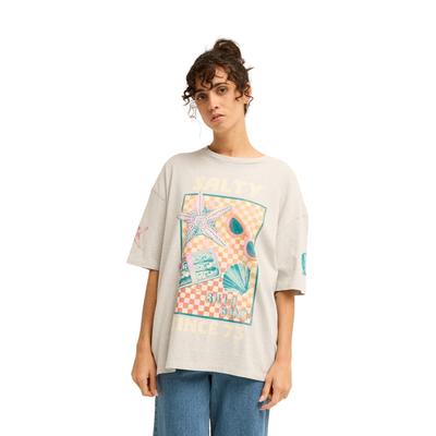 Oversize-Shirt BILLABONG "Salty Since", Damen, Gr. L, beige (grau heather), Obermaterial: 100% Baumwolle., Shirts