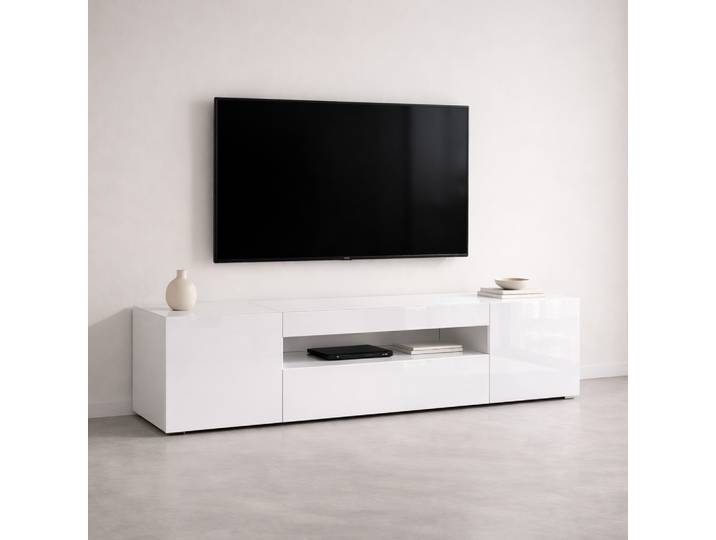 Lowboard GOODPRODUCT LORENZO 2, TV-Board, TV-Kommode, TV-Schrank, TV-Unterschrank, TV-Möbel , weiss (weiß hg), B:200cm H:45cm T:40cm, Spanplatte, Sideboards, Lowboard, Modernes lackiertes Hochglanz TV-Board, grifflos, Breite 200 cm