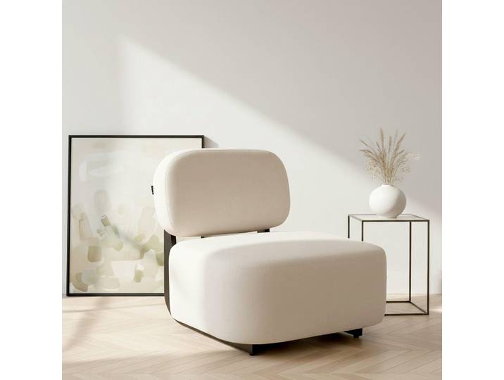 Loungesessel HOME AFFAIRE LIORAN Designsessel mit filigranem Holzgestell, Feinstruktur-Bezug , beige (creme), B:73cm H:72cm T:85cm, rubber wood leg, pine wood frame, plywood seat and back, foam, fabric, Sessel, Designklassiker, modern und zeitlos