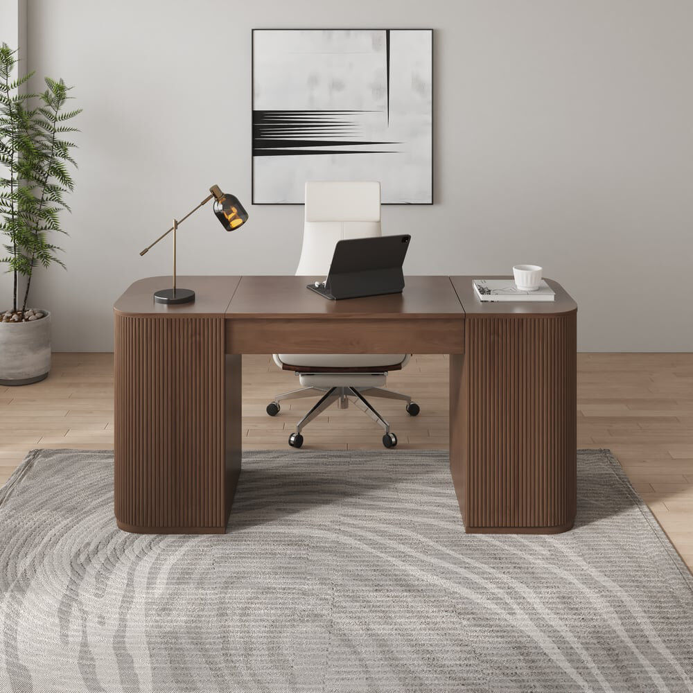 Fairmont Park Modern Standing Writing Desk With 2 Doors & Ample Storage Office Desk Walnut 75cm H X 150cm W X 55cm D