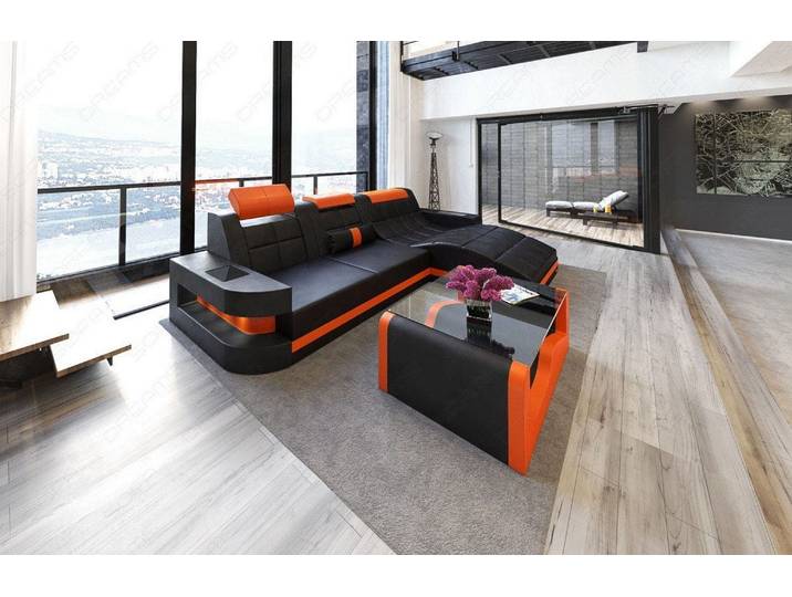 Design Ledersofa Wave L-Form mit LED