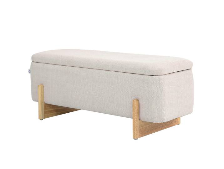 Jamb Sitzbank Navarra Este Cremeweiss mit Stauraum 111 cm, Beige, Textil, Holz, Kautschukholz, 111x44x44.5 cm, Esszimmer, Bank, Sitzbänke