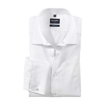 Smokinghemd OLYMP "Luxor modern fit", Herren, Gr. 46, N-Gr, weiß, Web, Obermaterial: 100% Baumwolle, festlich, Aufschlag, Hemden