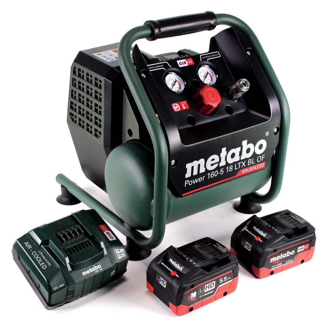 Metabo Power 160-5 18 LTX BL OF Akku Kompressor 18 V 8,0 bar Brushless + 2x LiHD Akkupack 5,5 Ah + (5 l, 8 Bar) (Power 160-5 18 LTX BL OF)