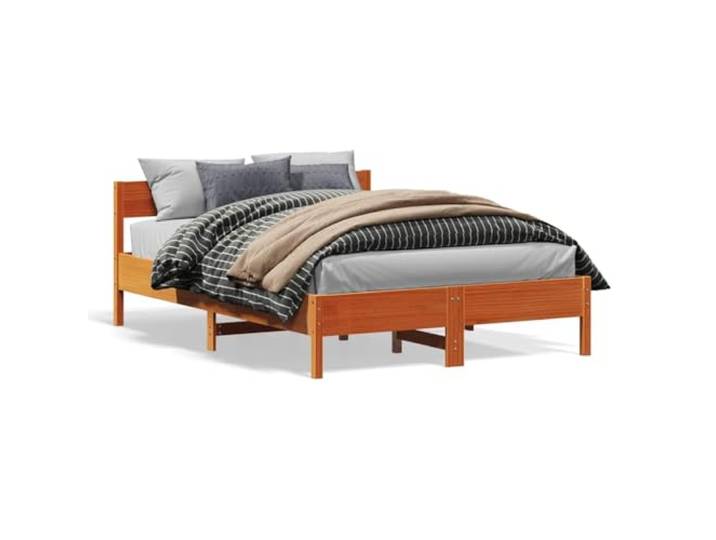PUGYNBK Bettgestell aus Massivholz, Braun, 120 x 190 cm Massives Kiefernholz, Kopfteil inklusive, Sperrholzleisten, stabiler Stand
