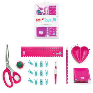 Prym Nähset 651222, Love Starter Set, pink, für Anfänger, mit Schneiderschere, 12 Stoffclips, 20 Stecknadeln, 38-teilig