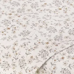 Baumwollstoff Gräser & Blümchen "Pia", beige/weiß/grau