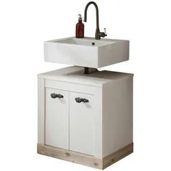 WASCHBECKENUNTERSCHRANK Pinie weiß, Oslo Pinie Landhaus, Badschrank, 60 x 63 cm