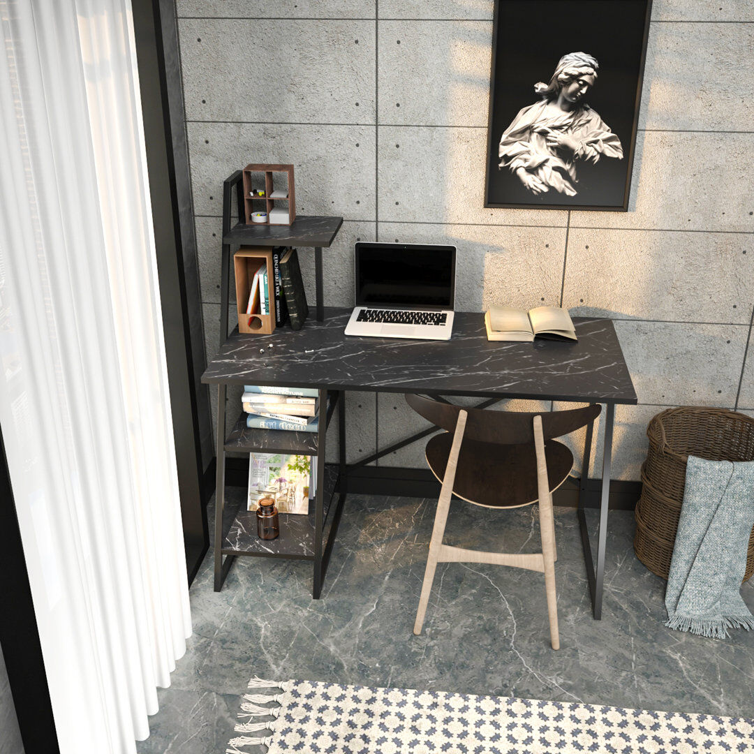 Ivy Bronx Andersontown 120cm W Rectangular Computer Desk Black Marble Effect 120cm H X 120cm W X 60cm D