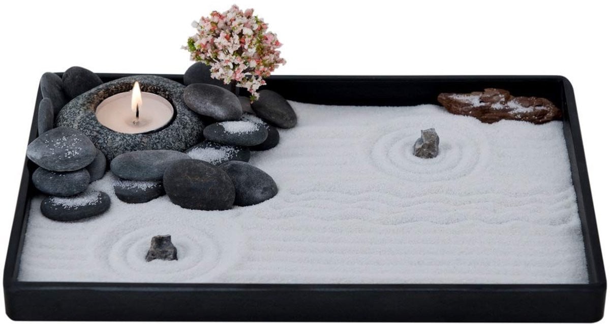 Omgoods Handgemaakte Zen Kaarsenhouder Set met Tuinaccessoires