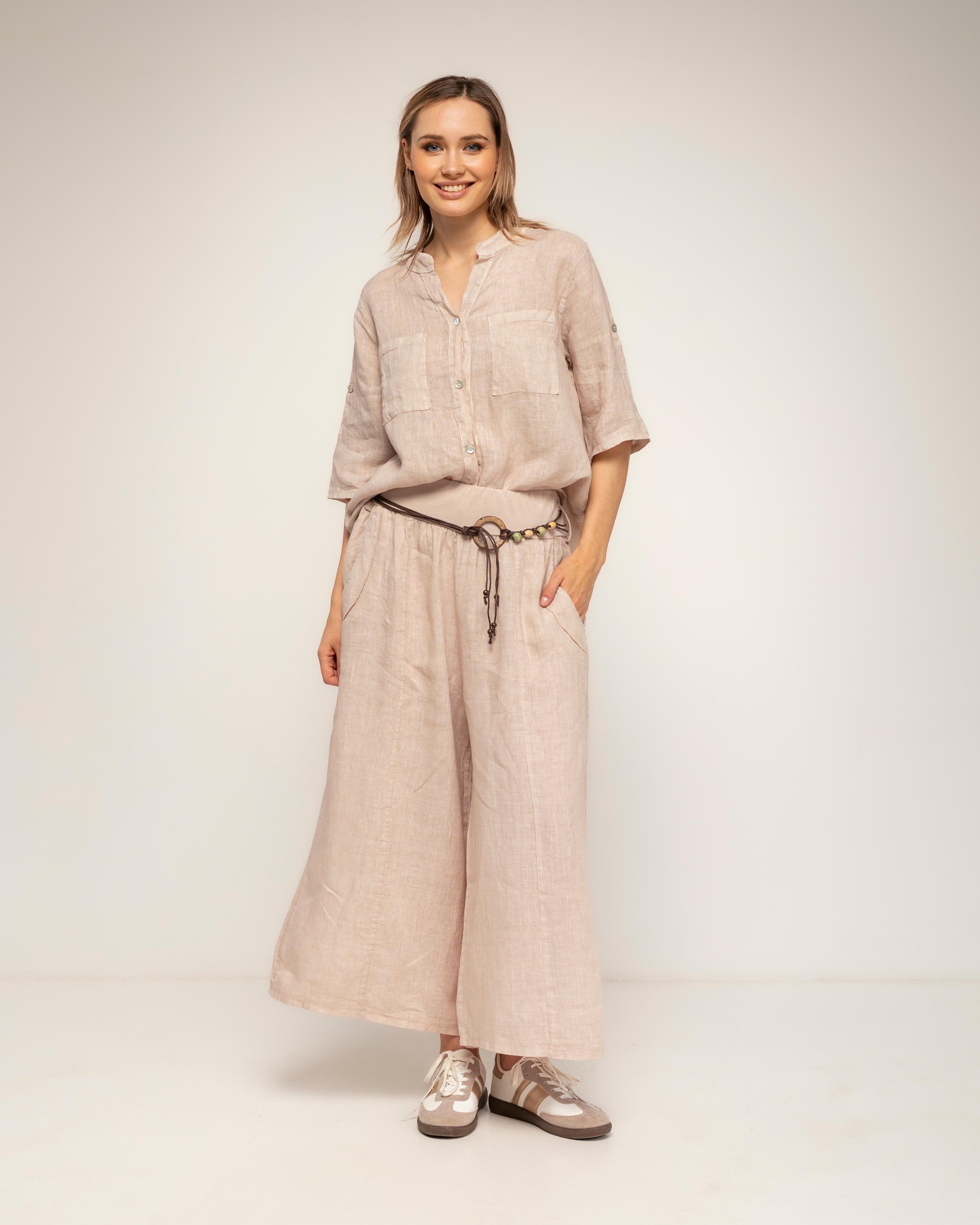 Wijde linnen pantalon met elastische taille en zakken