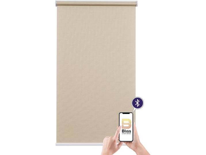 Elektrisches Rollo SUNLINES Mosaik , beige (beige, weiß), B:110cm H:180cm, Kunststoff, Metall, Polyester, Rollos, Elektrisches Rollo, appgesteuert via Bluetooth, mit Akku und Motor, weisser Fallstab
