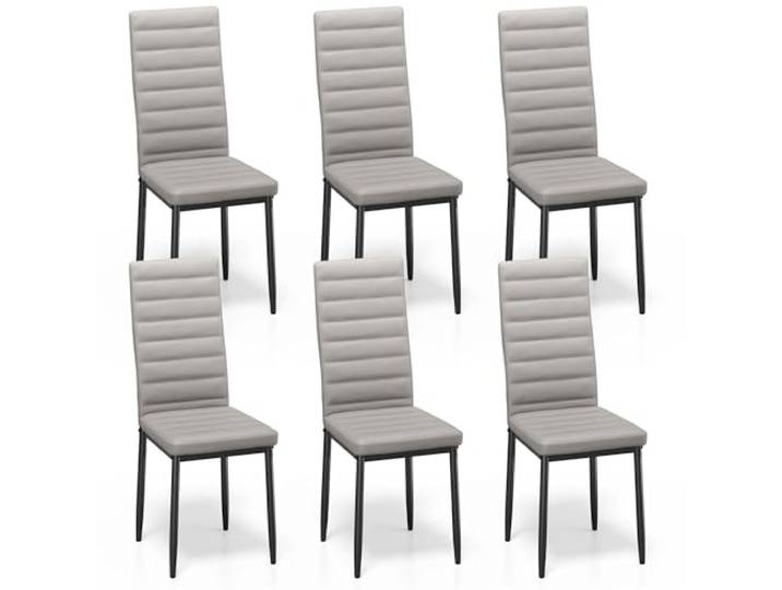 Bealife Esszimmerstühle 6er-Set, Esszimmerstühle-Set für Küche, Esszimmer, Esszimmerstuhl aus Kunstleder mit hoher Rückenlehne, modern (Hellgraues PU-Leder, 6er Set)