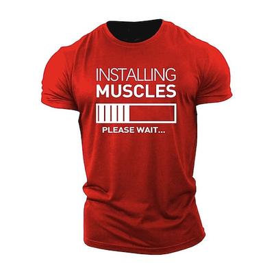 Herren Lustiges Fitness T-Shirt - Muskeln werden installiert bitte warten Grafik T-Shirt für Workout Fitness Kurzarm