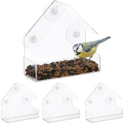 Relaxdays Fenster-Vogelfutterhaus 4er Set Transparent