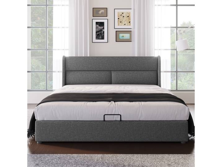 KOMHTOM Lit capitonné lit double, appui-tête réglables, lit coffre, sans matelas