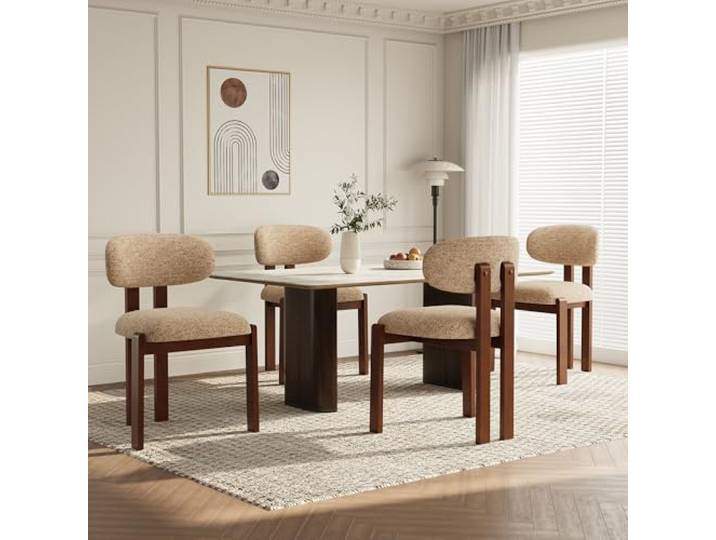 MALOL Esszimmerstühle 4er Set, Moderne Polsterstuhl Essstühle mit Holzbein, Stoff Esszimmerstühl mit Fester Rückenlehne für Esszimmer, Küche, Restaurant, Mit dunkelbraunen Beinen, Kamel