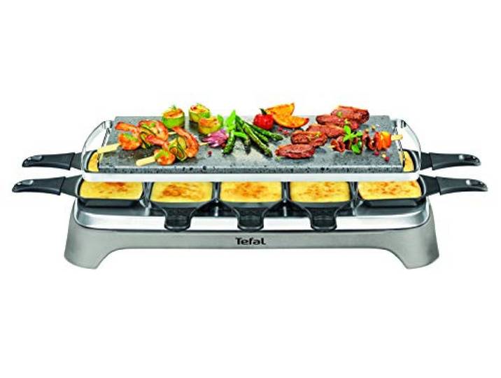 Tefal Appareil à raclette & Pierrade\, Fonte parfaite du fromage\, Jusqu'à 10 personnes\, Pierre de lave naturelle\, Rangement accessoires sous l'appareil\, Inox&Design Raclette et Pierrade PR457B12