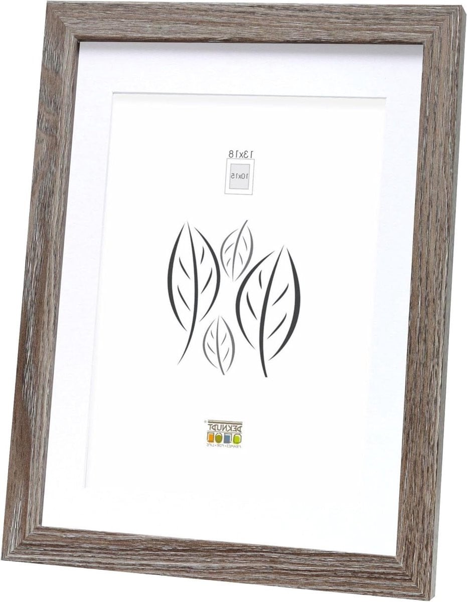 Grijs houten fotolijst met passe-partout en witte rand, 13x18 cm