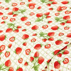 Baumwollstoff Erdbeeren & Karo " Mona", weiß-color