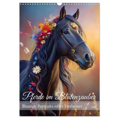 Pferde im Blütenzauber – Blumige Portraits edler Vierbeiner (Wandkalender 2027 DIN A3 hoch), CALVENDO Monatskalender