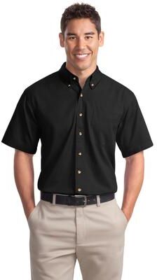 Port Authority S500T Short Sleeve Twill Shirt in Black size Small   Cotton