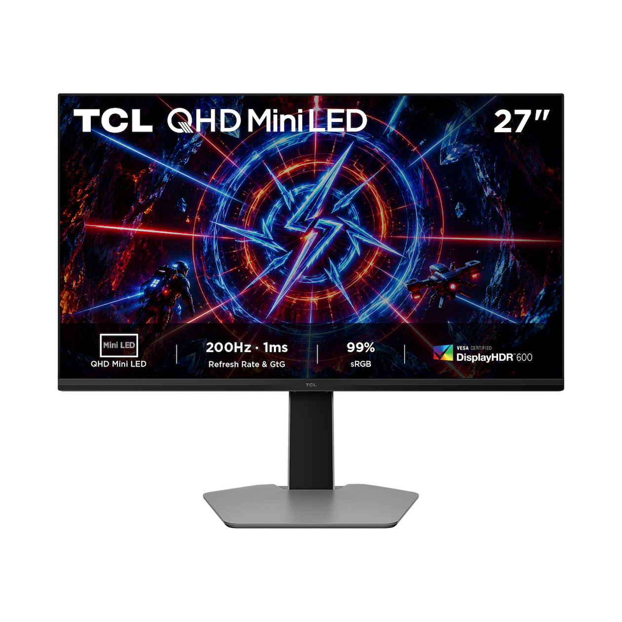 TCL 27P2A Monitor 27 inch QHD 1440p Mini LED Grijs/Zwart