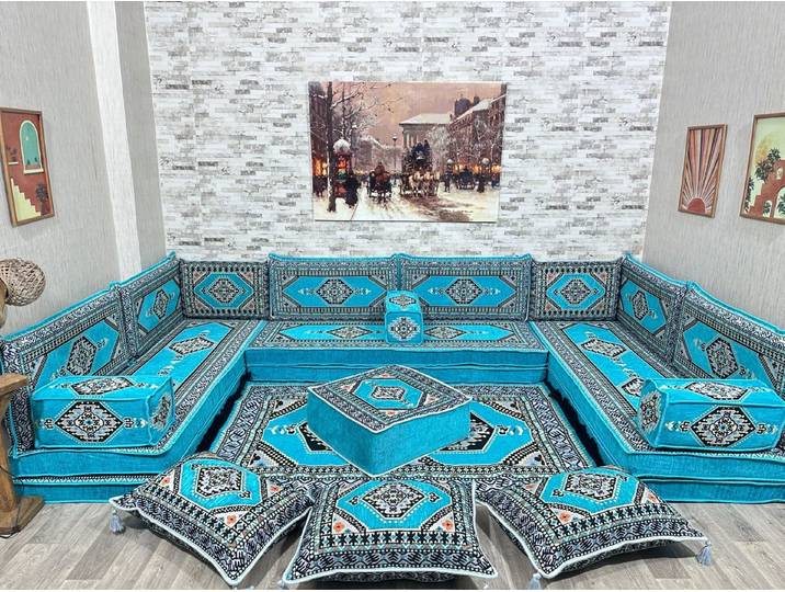 CaddeBuy Sofa Majlis, Sitzkissen, Orientalisches Sofa, Sitzecke, Turkis-Saray-U-1, 22 Teile