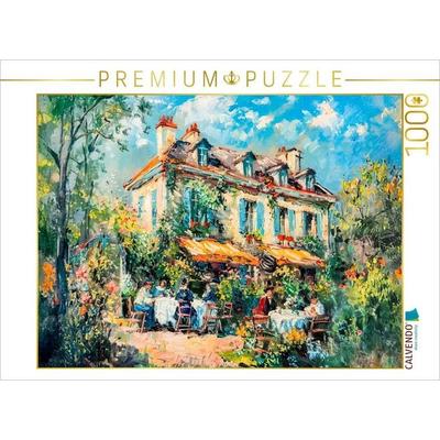 CALVENDO Puzzle Impressionistische Villa mit Menschen im Garten an Tischen | 1000 Teile Lege-Größe 64x48cm Foto-Puzzle für glückliche Stunden
